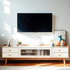 Mobile porta TV con ante in vetro, in legno bianco, moderno, 63 pollici