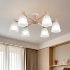Plafoniera Semiflusso Cono in Vetro Bianco Naturale e Legno