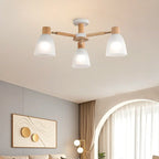 Plafoniera Semiflusso Cono in Vetro Bianco Naturale e Legno
