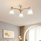 Plafoniera Semiflusso Cono in Vetro Bianco Naturale e Legno