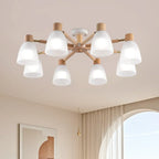Plafoniera Semiflusso Cono in Vetro Bianco Naturale e Legno