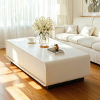 Table basse rectangulaire blanche, élégante et minimaliste, avec 4 tiroirs