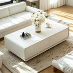 Table basse rectangulaire blanche, élégante et minimaliste, avec 4 tiroirs