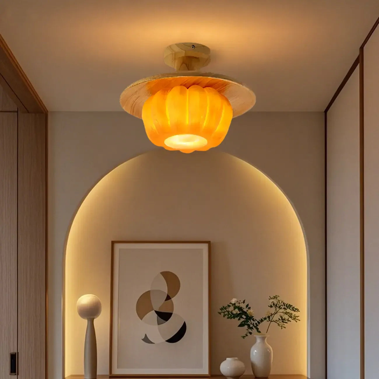 Plafonnier semi-encastré contemporain en forme de citrouille pour les espaces de vie