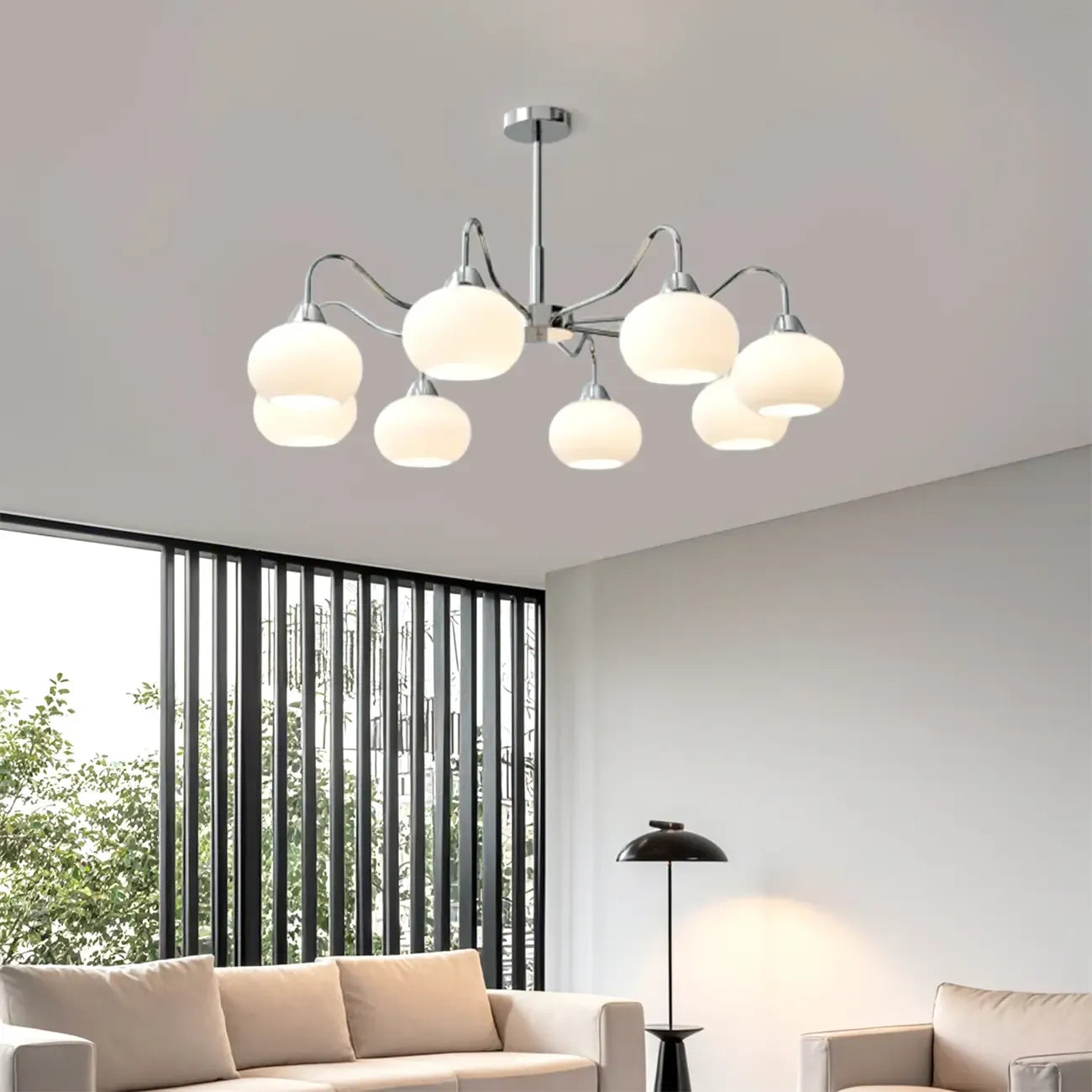 Lustre moderne en verre avec abat-jour globe pour salon