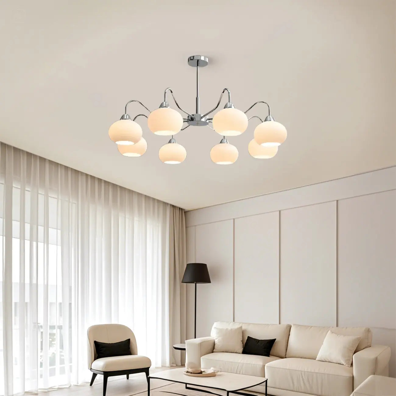 Lustre moderne en verre avec abat-jour globe pour salon
