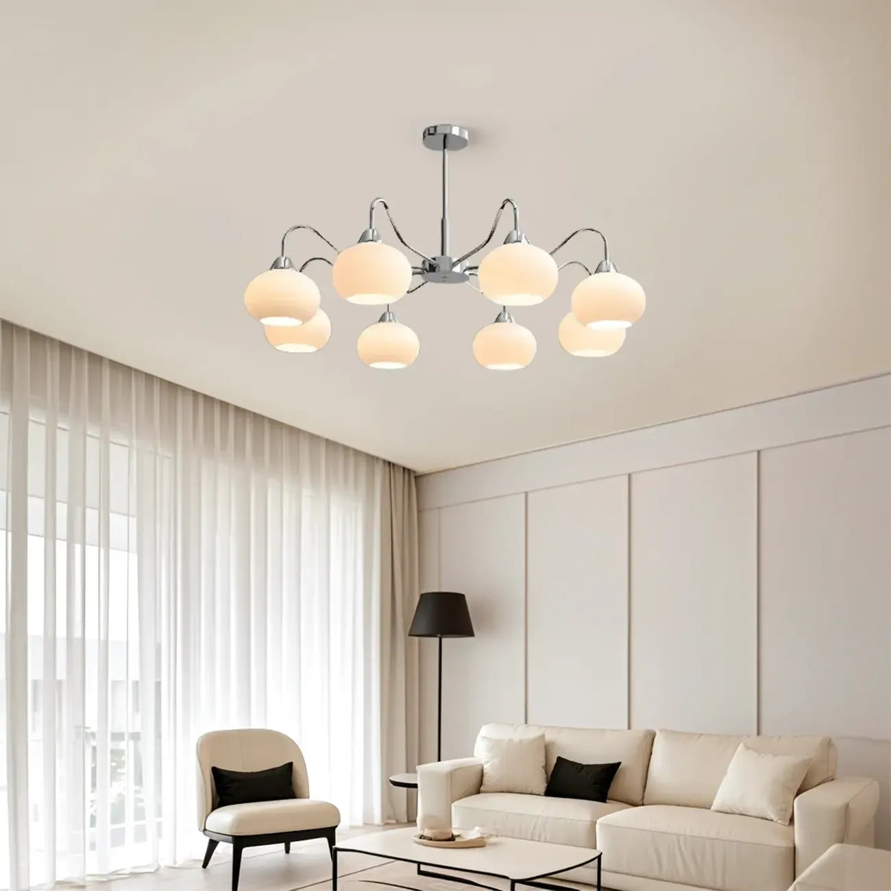 Lustre moderne en verre avec abat-jour globe pour salon