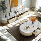 Meuble TV moderne en faux marbre avec tiroirs pour salon