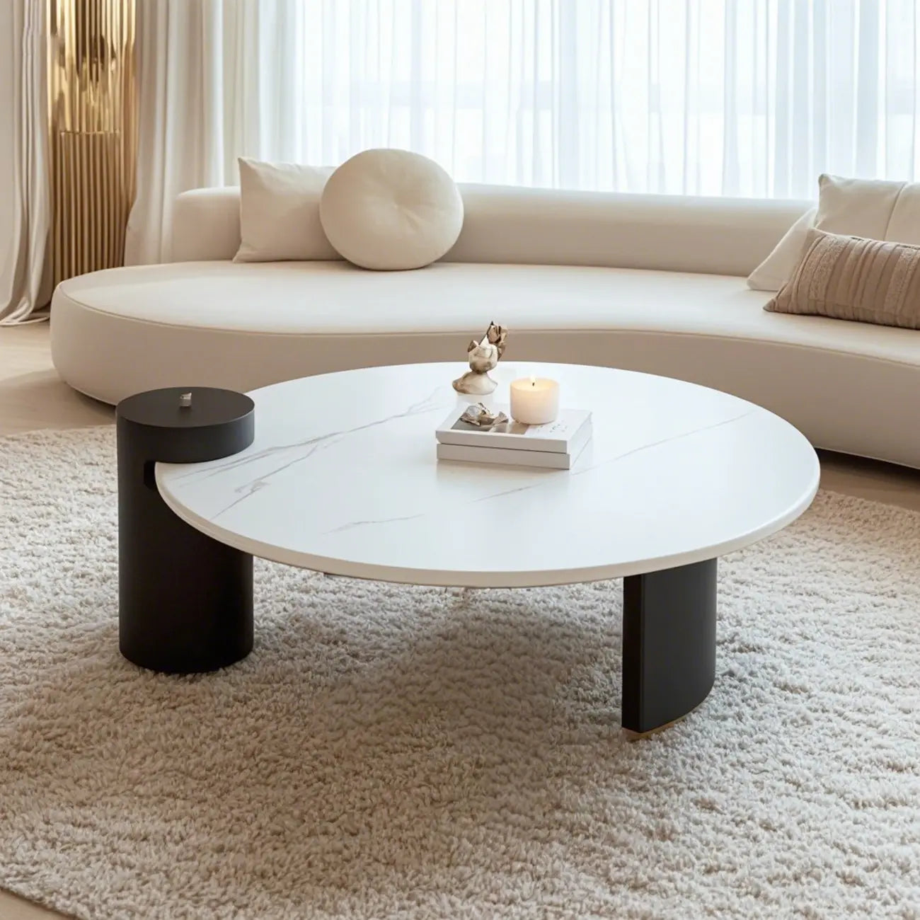 Ensemble de tables basses gigognes rondes en marbre au design moderne