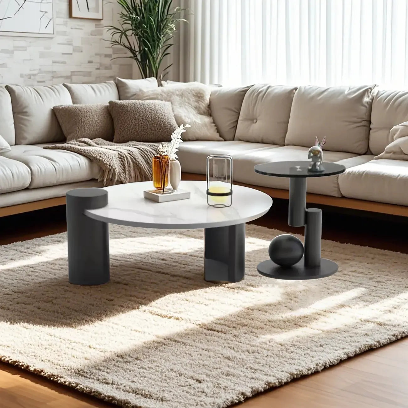 Ensemble de tables basses gigognes rondes en marbre au design moderne