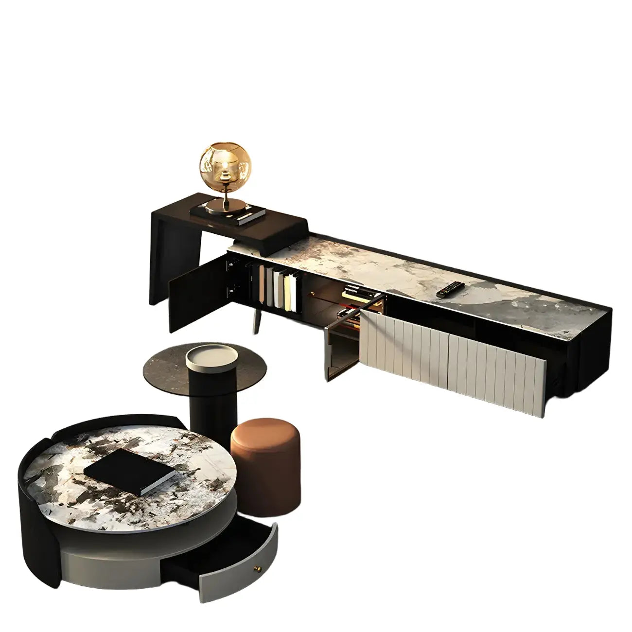 Mobile TV 71 Black Stone Side Extension Storage con cassetti