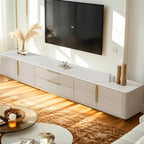 Meuble TV de luxe en pierre noire avec poignées dorées et armoire de rangement