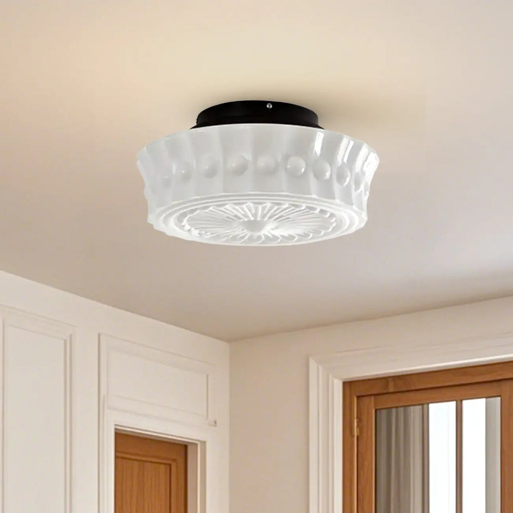 Plafonnier semi-encastré vintage rond en verre beige