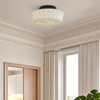 Plafonnier semi-encastré vintage rond en verre beige
