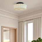Plafonnier semi-encastré vintage rond en verre beige