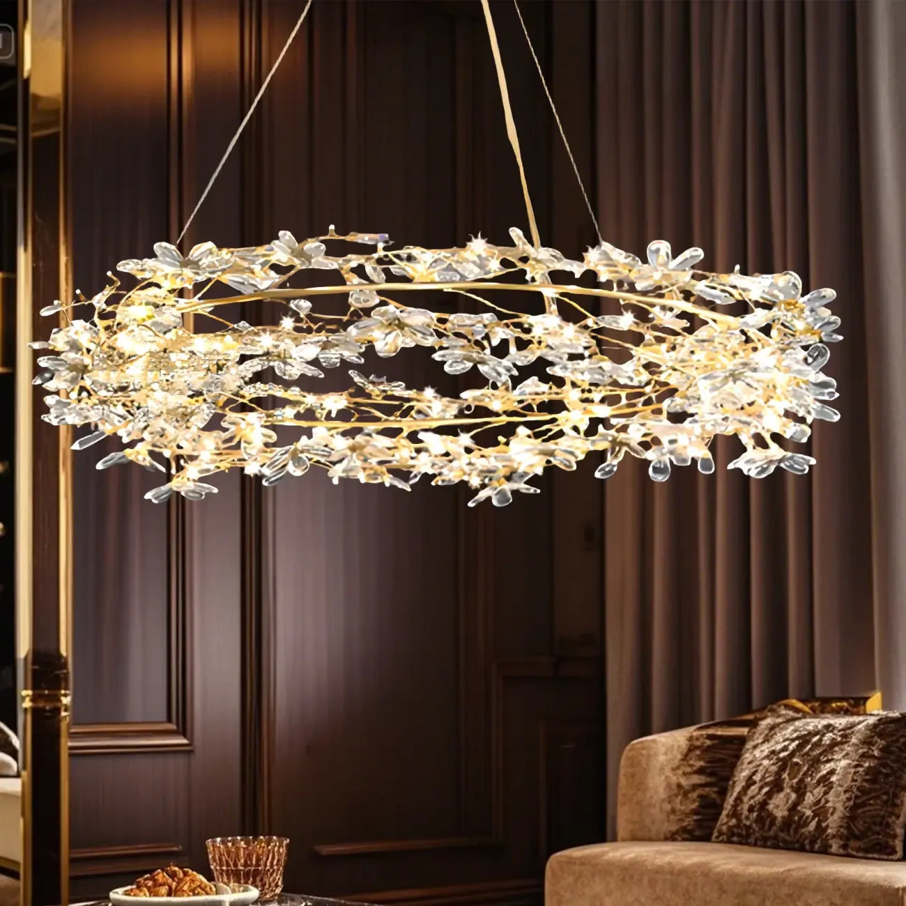 Lustre moderne en cristal à branches, longueur ajustable