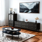 Élégant meuble d'appoint en bois noir avec tiroirs et portes