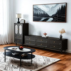 Élégant meuble d'appoint en bois noir avec tiroirs et portes