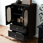 Élégant meuble d'appoint en bois noir avec tiroirs et portes