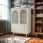 Meuble d'appoint moderne en bois massif beige avec 2 tiroirs
