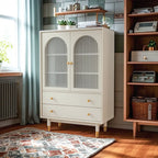 Meuble d'appoint moderne en bois massif beige avec 2 tiroirs