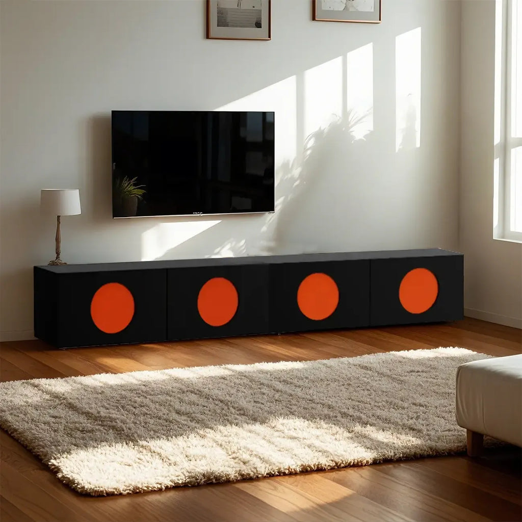 Meuble TV minimaliste en bois blanc à 4 placards pour salon