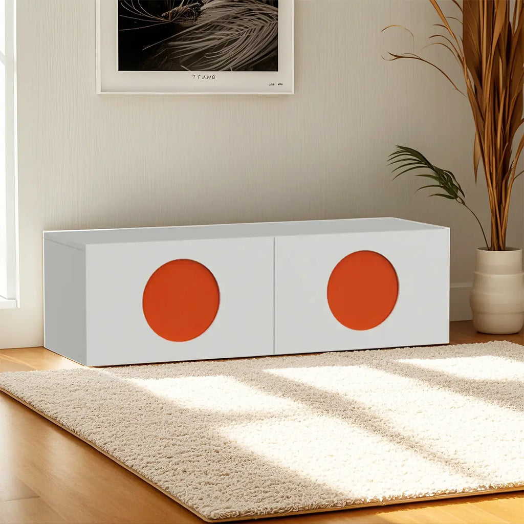 Meuble TV minimaliste en bois blanc à 4 placards pour salon