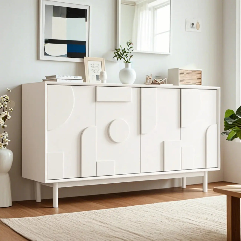 Meuble d'appoint minimaliste en bois blanc avec pieds droits