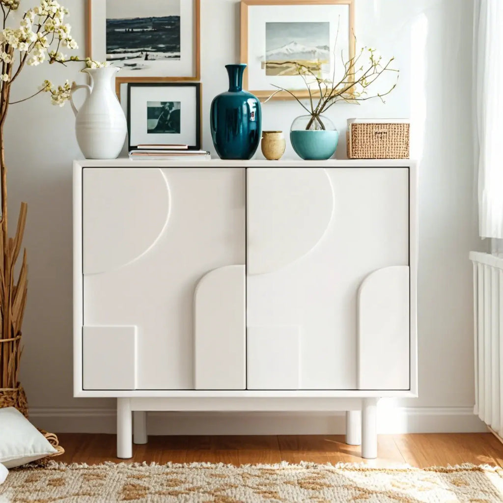 Meuble d'appoint minimaliste en bois blanc avec pieds droits