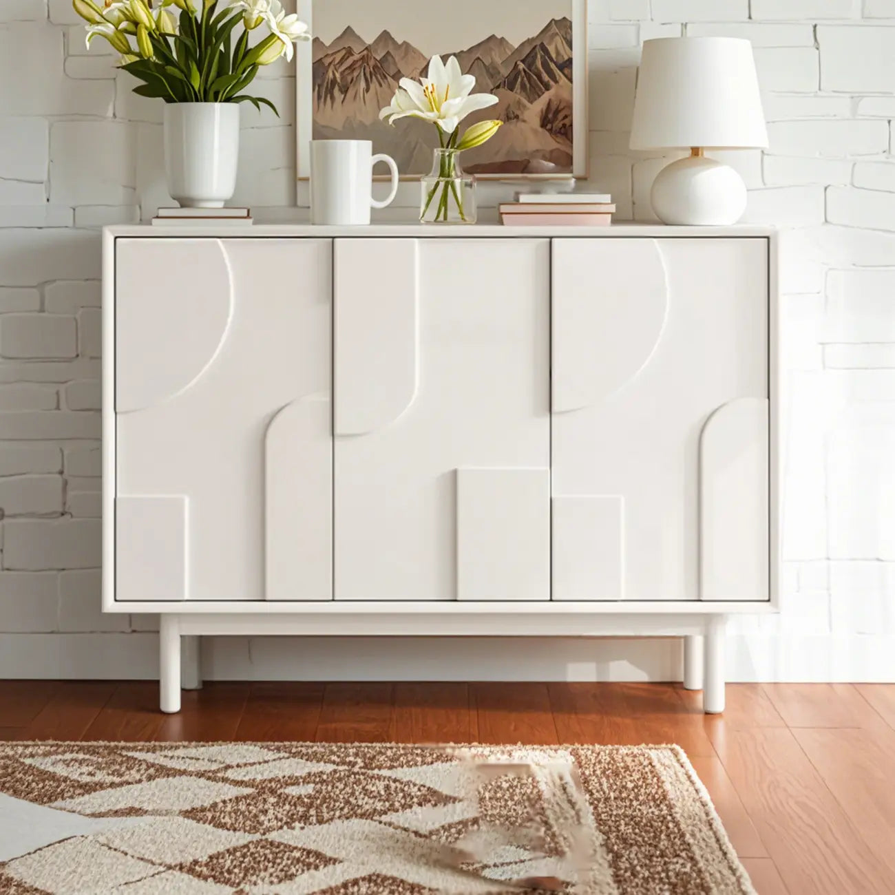 Meuble d'appoint minimaliste en bois blanc avec pieds droits