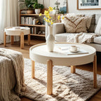 Table basse ronde minimaliste en bois beige avec plateau