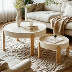 Table basse ronde minimaliste en bois beige avec plateau