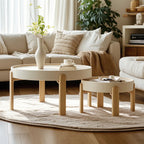 Table basse ronde minimaliste en bois beige avec plateau