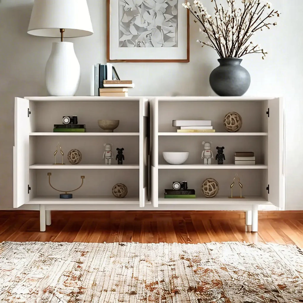 Meuble d'appoint minimaliste en bois blanc avec pieds droits