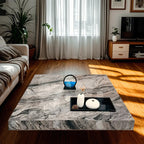Table basse carrée grise moderne avec piètement en acier inoxydable
