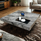 Table basse carrée grise moderne avec piètement en acier inoxydable