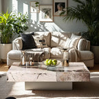 Table basse carrée blanche moderne et élégante avec piètement argenté