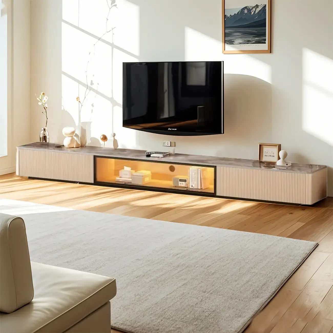 Mobile porta TV Long Stone 63 Champagne con gestione dei cavi