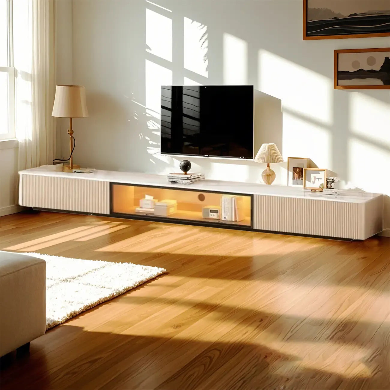 Mobile porta TV Long Stone 63 Champagne con gestione dei cavi