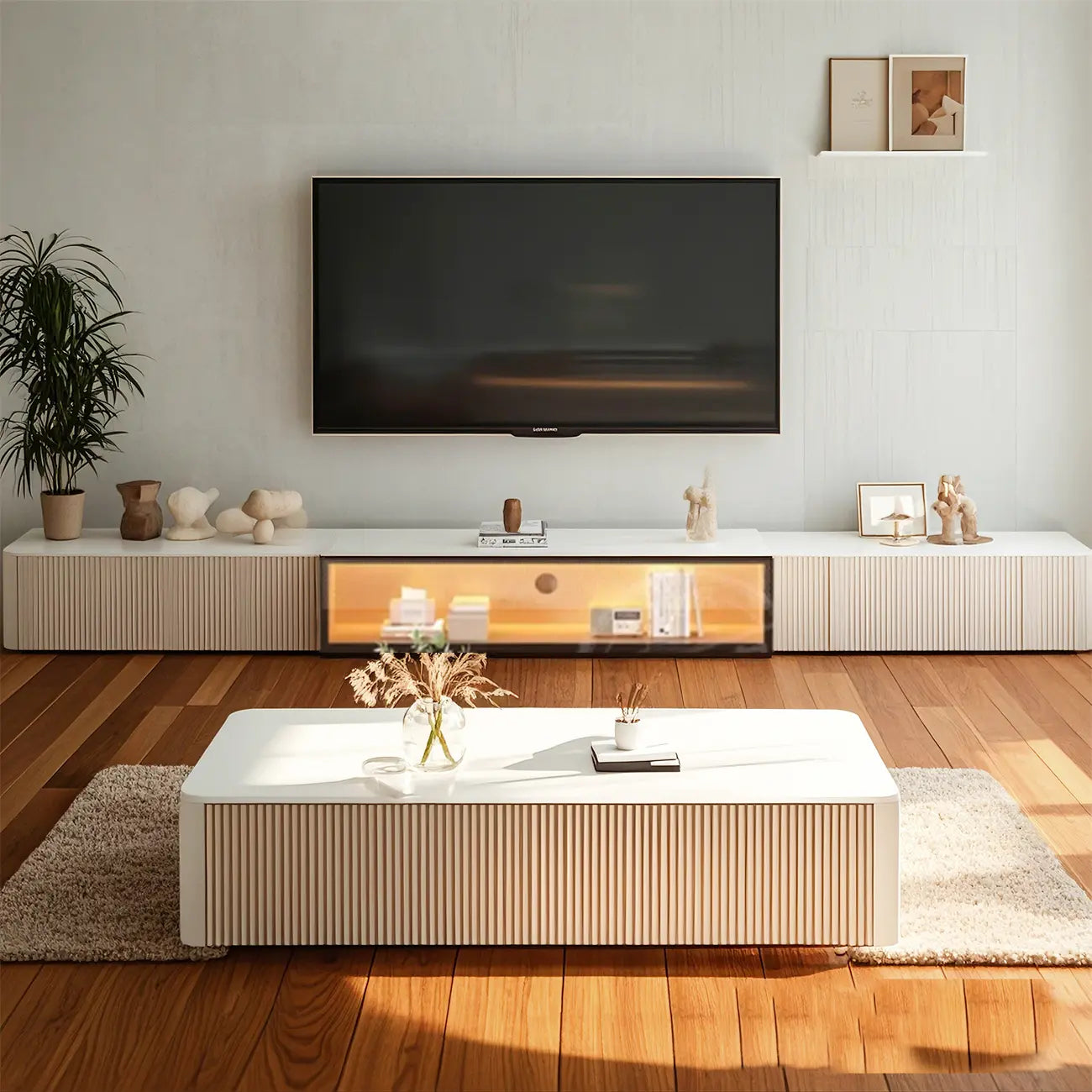Mobile porta TV Long Stone 63 Champagne con gestione dei cavi