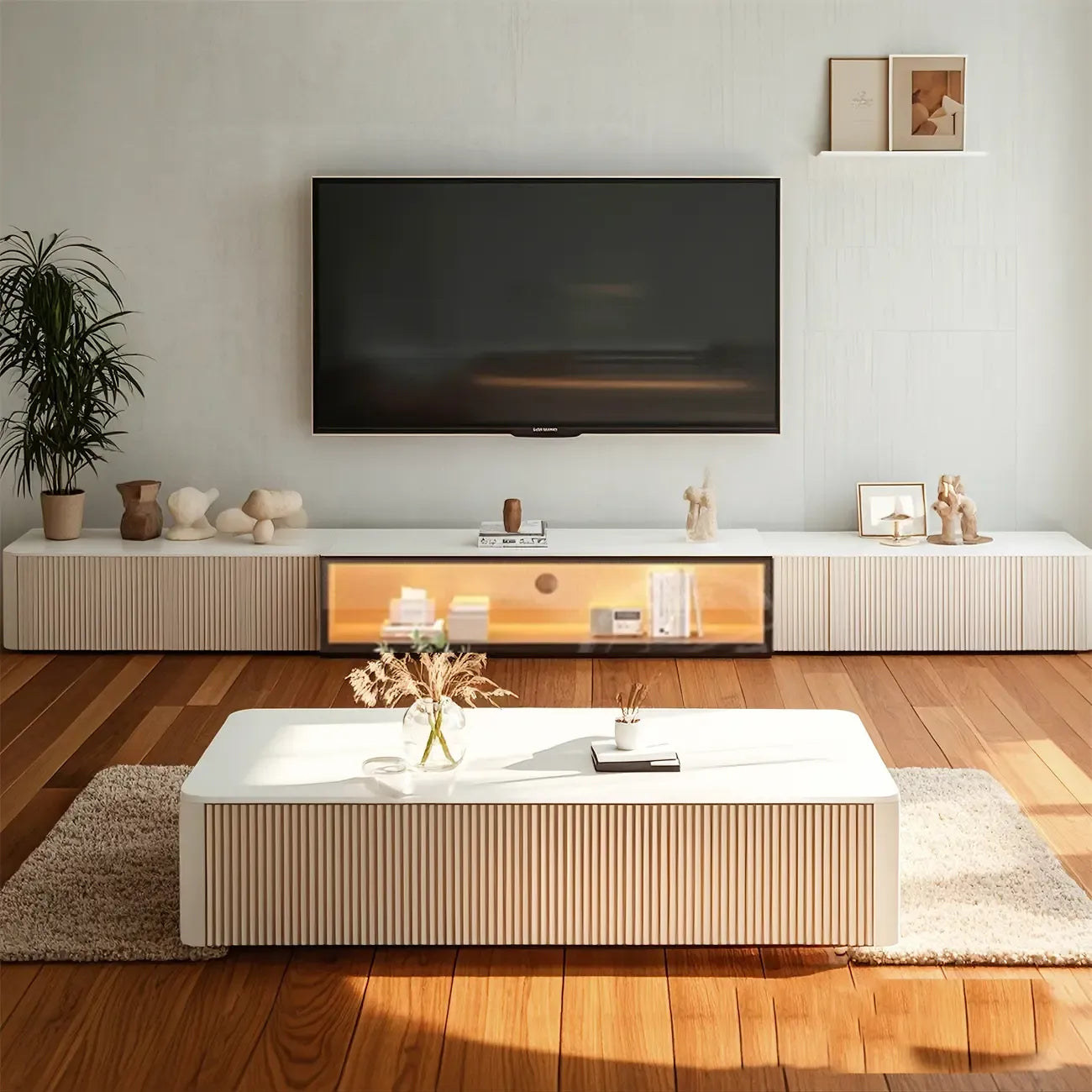 Mobile porta TV Long Stone 63 Champagne con gestione dei cavi