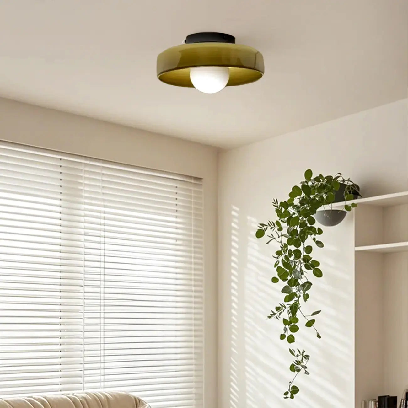 Plafonnier semi-encastré circulaire moderne en verre vert