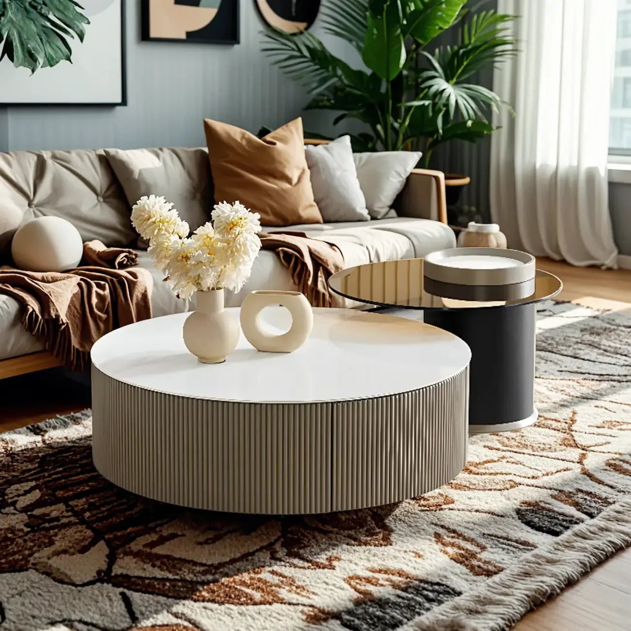 Table basse gigogne ronde en verre, moderne et élégante, disponible en 5 tailles