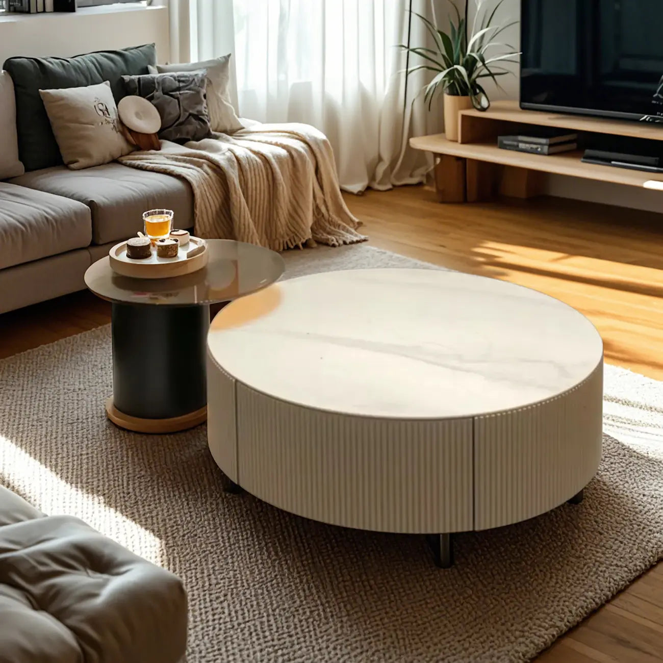 Table basse gigogne ronde en verre, moderne et élégante, disponible en 5 tailles