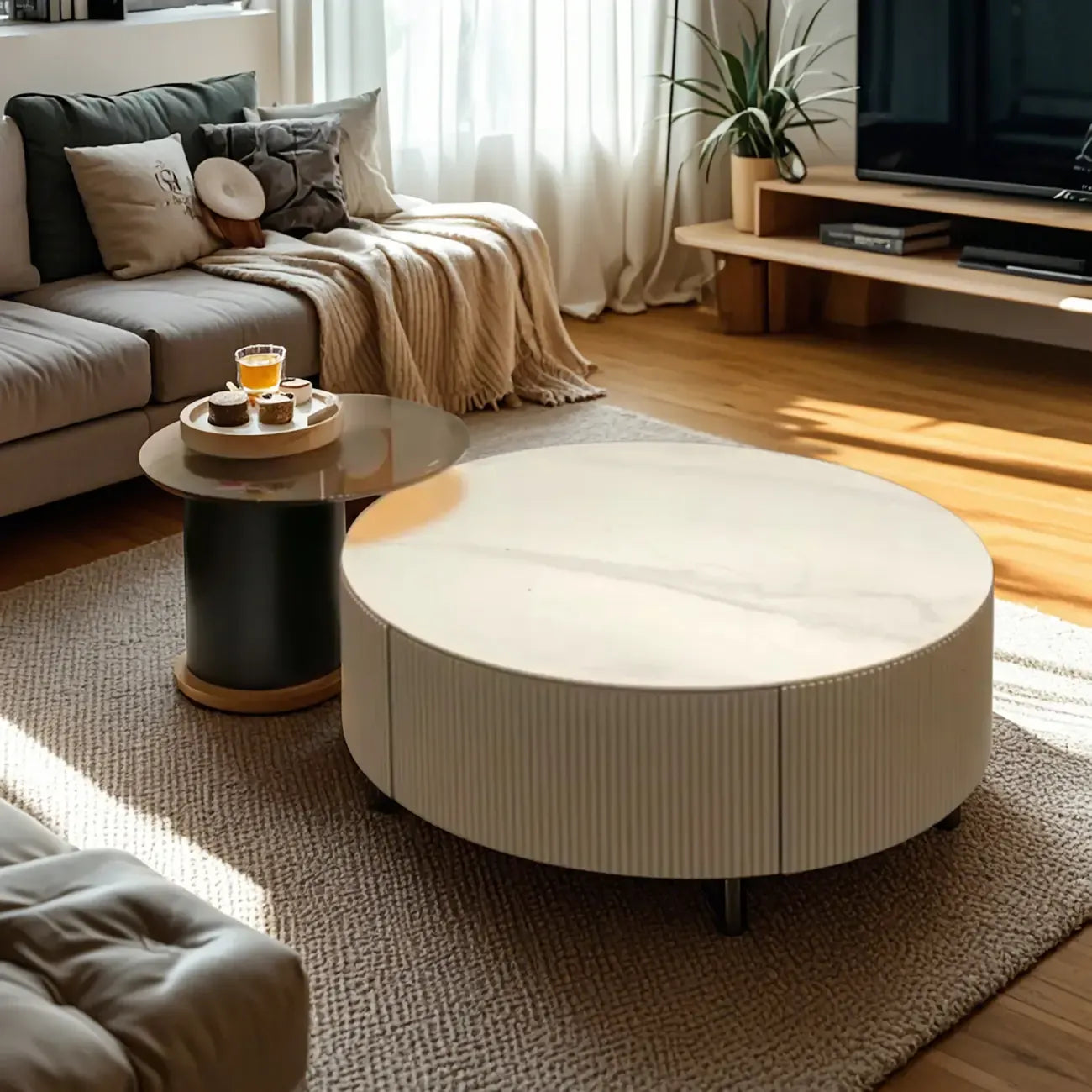 Table basse gigogne ronde en verre, moderne et élégante, disponible en 5 tailles