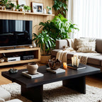 Table basse rectangulaire moderne en frêne avec piètement traîneau
