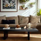 Table basse rectangulaire moderne en frêne avec piètement traîneau