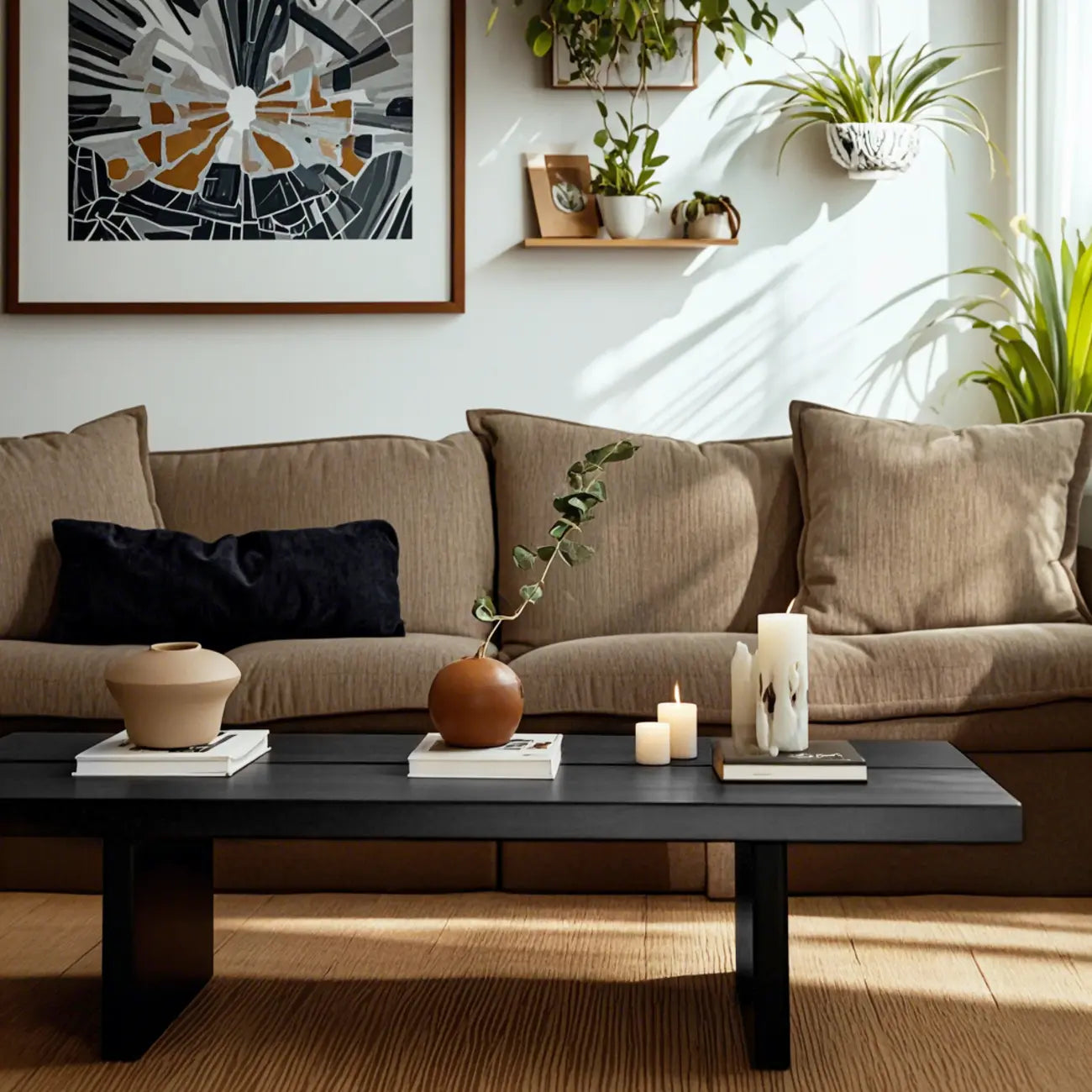 Table basse rectangulaire moderne en frêne avec piètement traîneau