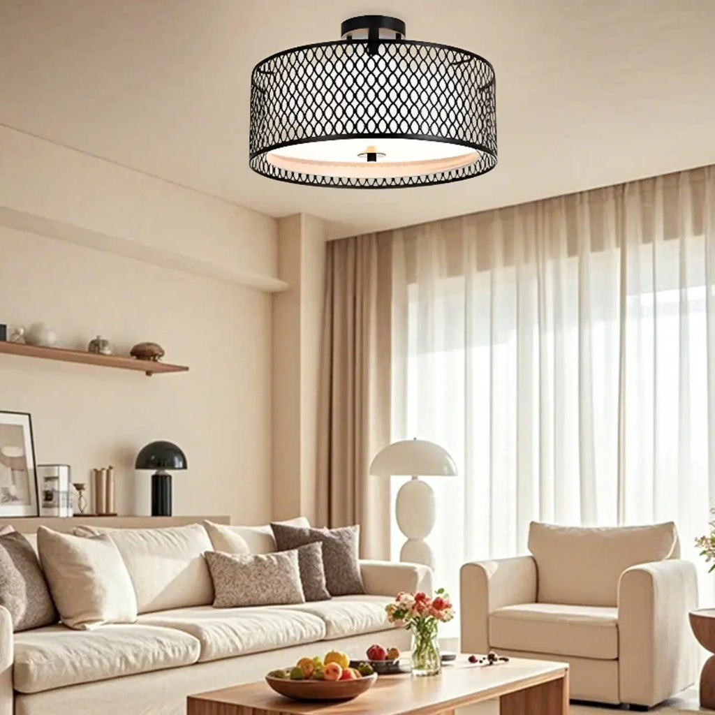 Plafonnier semi-encastré moderne cylindrique creux en métal noir