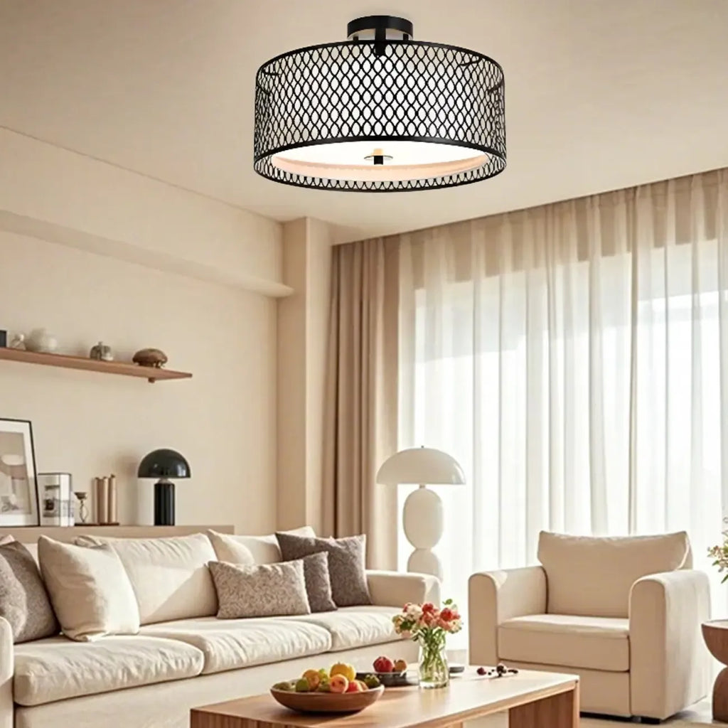Plafonnier semi-encastré moderne cylindrique creux en métal noir